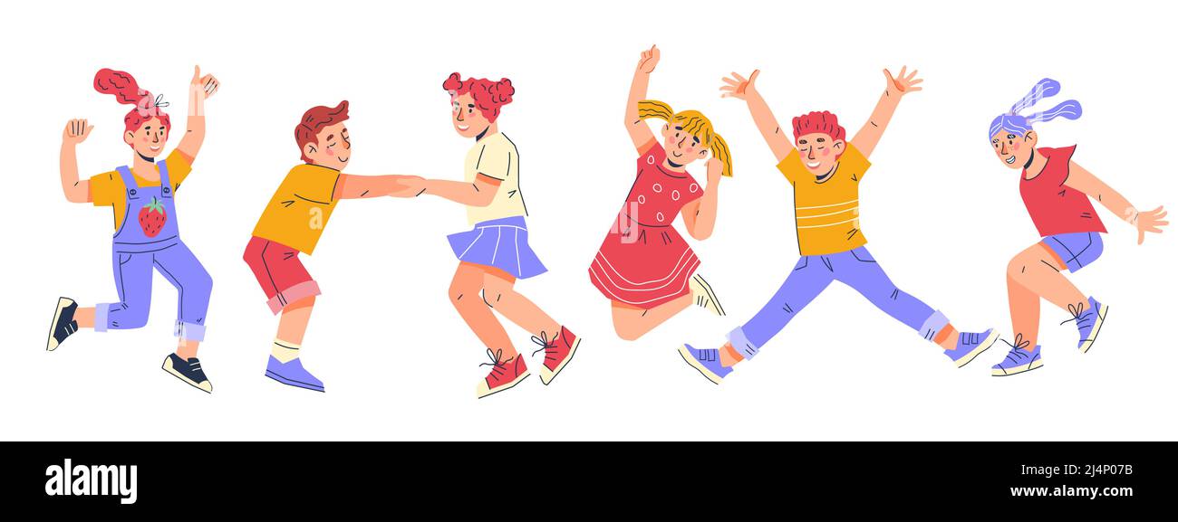 Group of cheerful children in a jump cartoon Vector Image