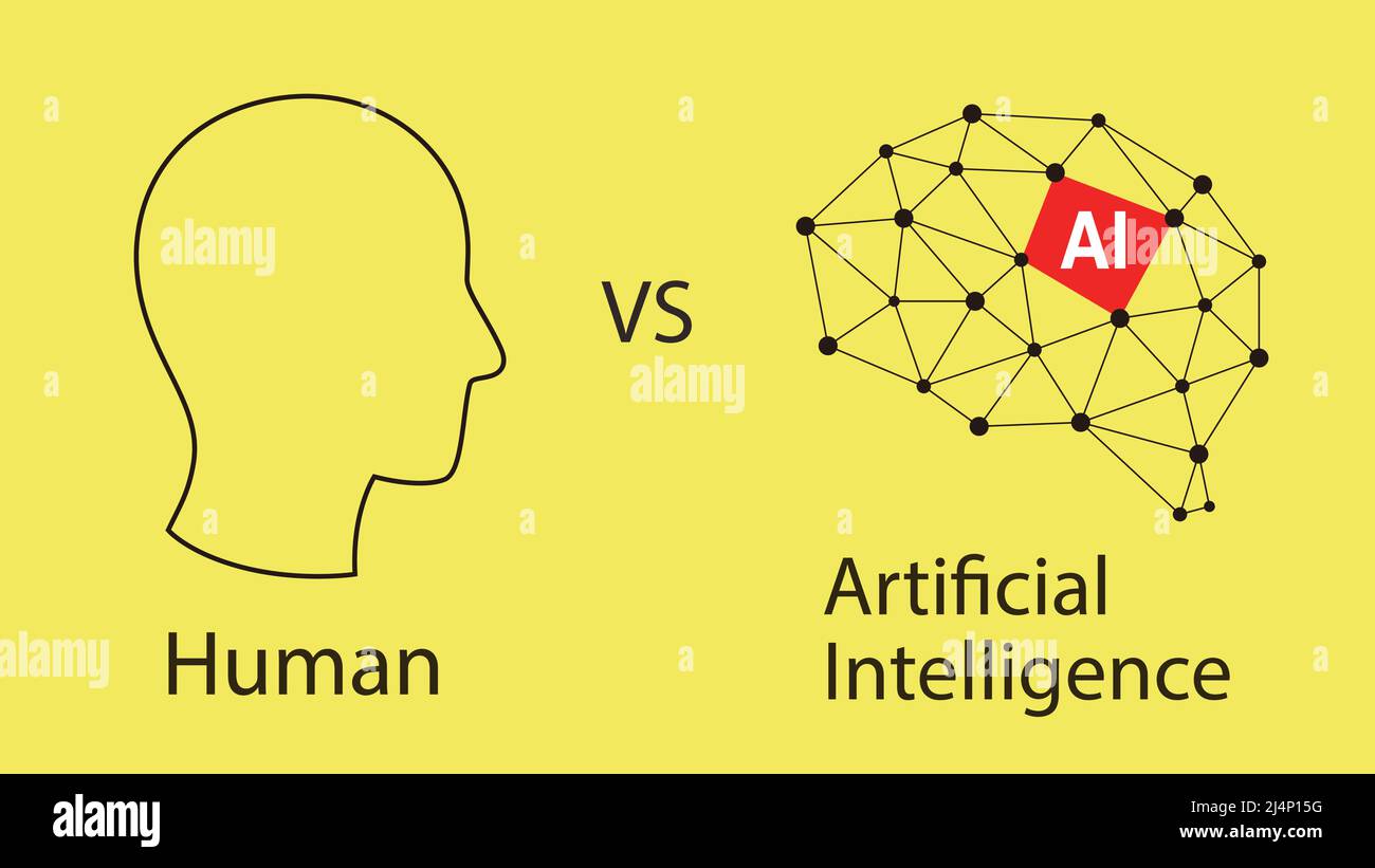 Human versus artificial intelligence concept, vector illustration Stock Vector