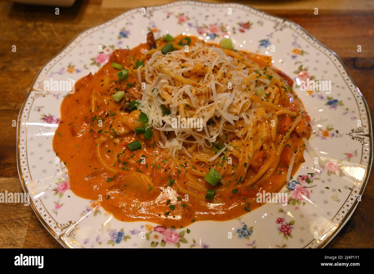 Delicious rose pasta is on the plate Stock Photo