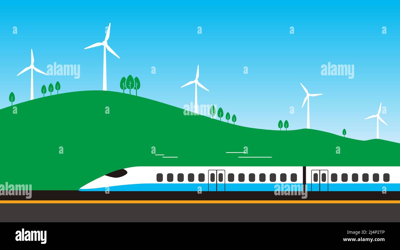 High-speed rail travel on the road, wind generator Stock Vector