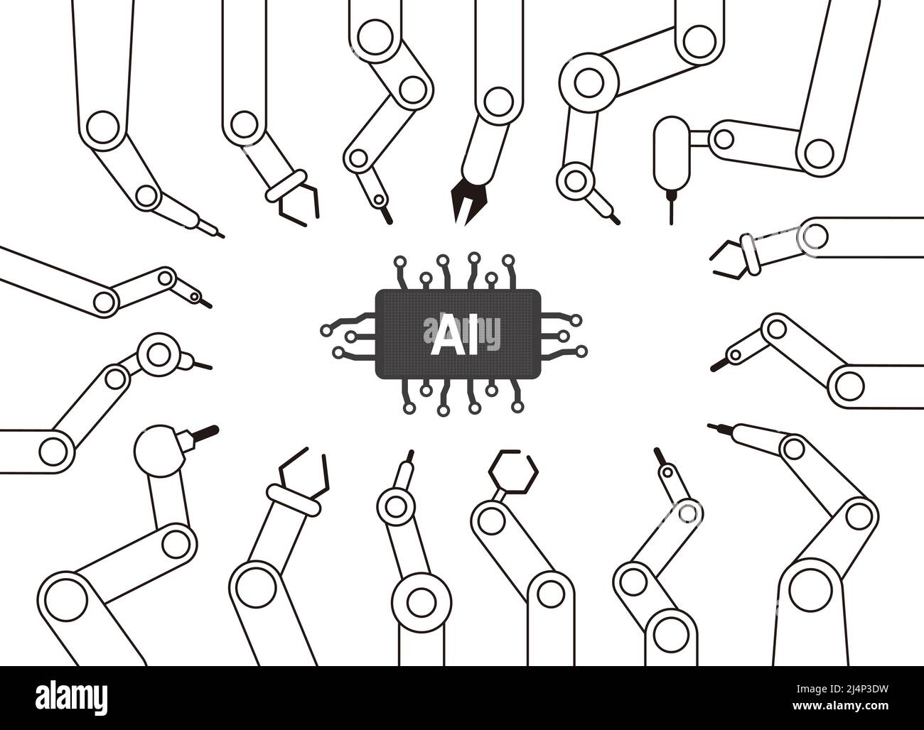 Robot machine arms focus on the Artificial Intelligence, vector illustration Stock Vector