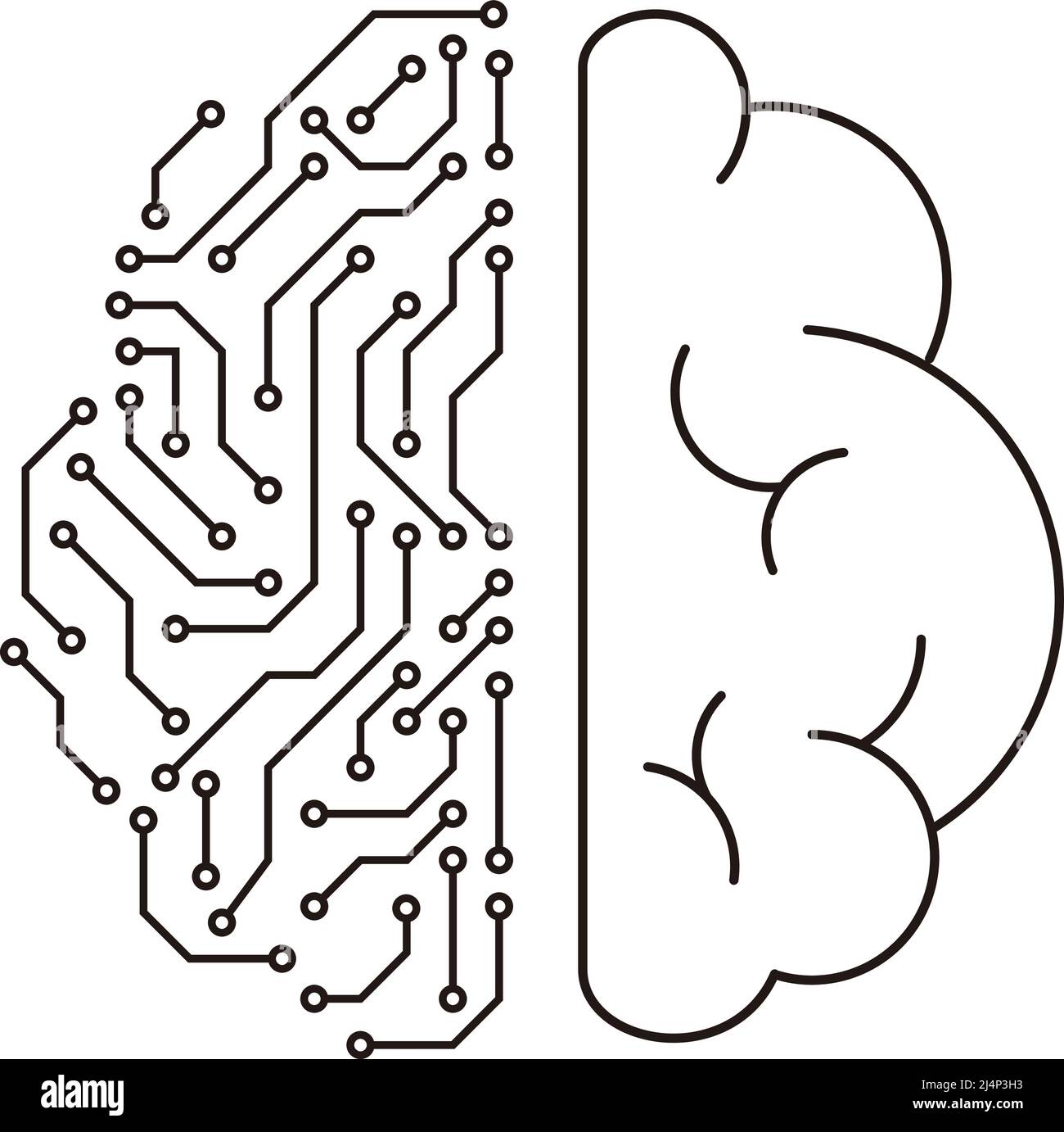 Half human brain and half circuit board, Artificial intelligence of digital concept Stock Vector