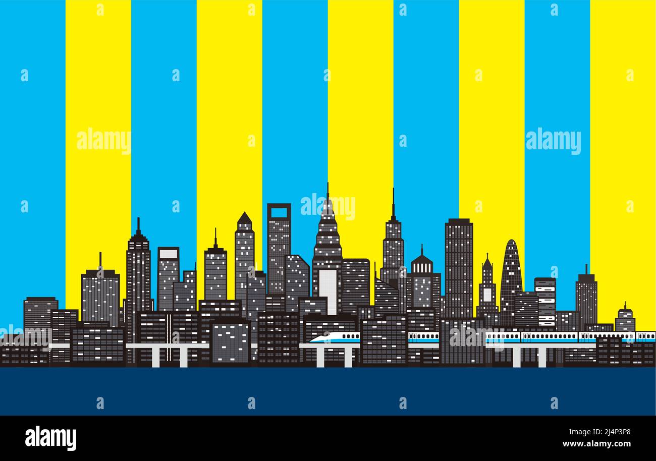 Big modern city near the sea with hight-speed train Stock Vector