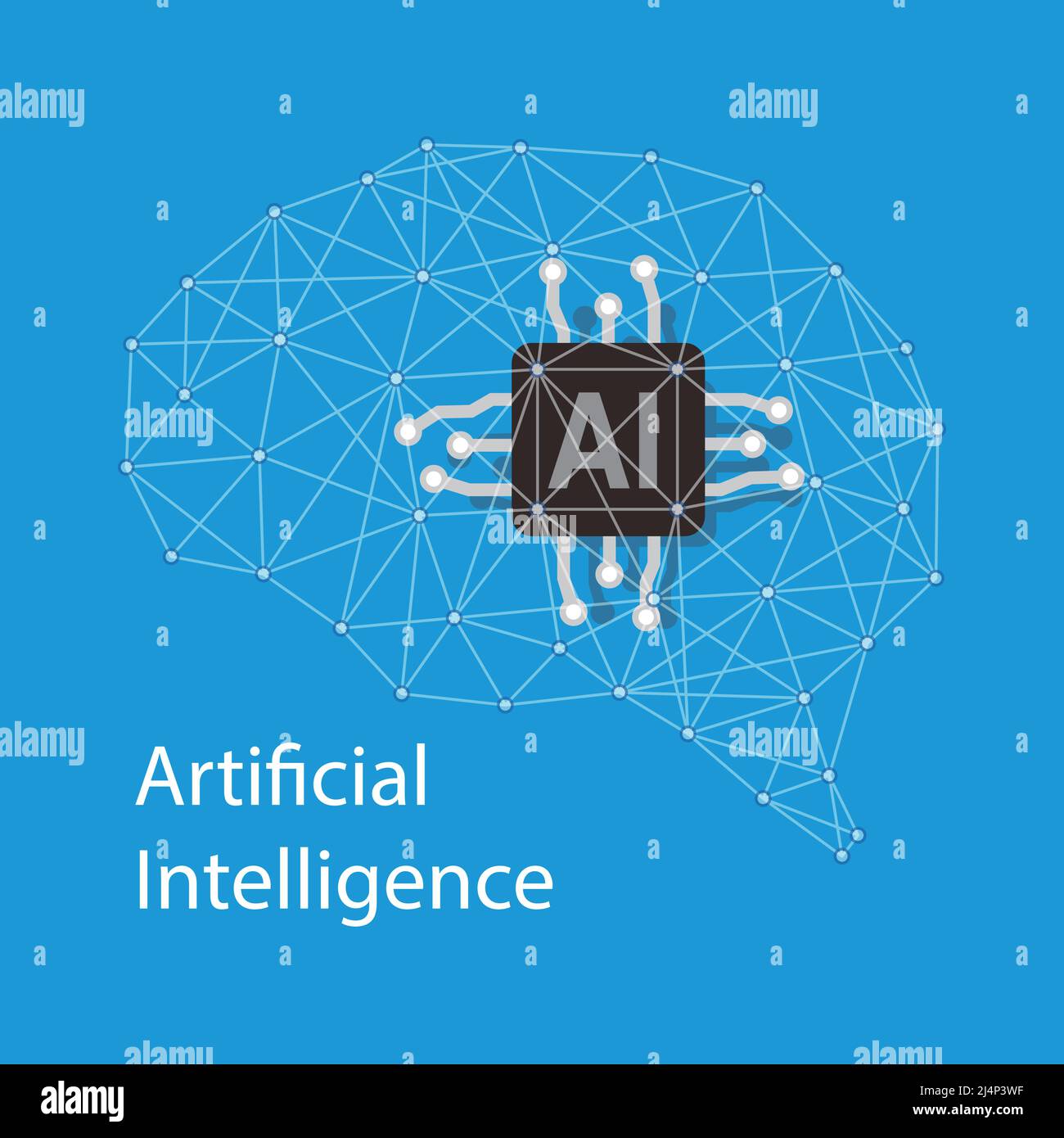 Artificial intelligence concept, Neuron and microchip, vector illustration Stock Vector