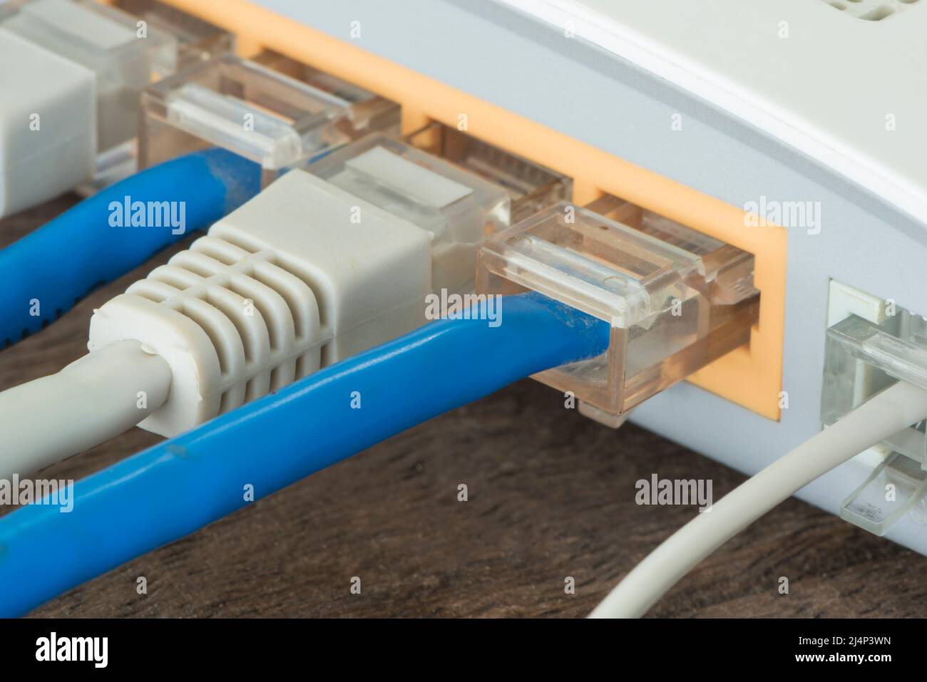 Plug the LAN cable socket for connection to the Internet Stock Photo ...