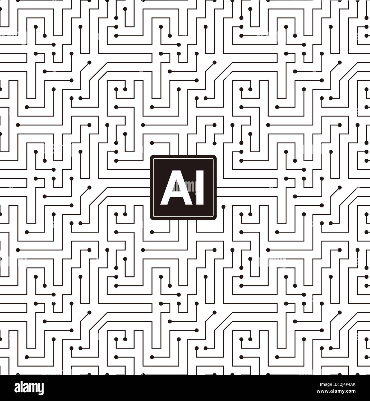 Microchip in the circuit board, Artificial intelligence concept. vector illustration Stock Vector