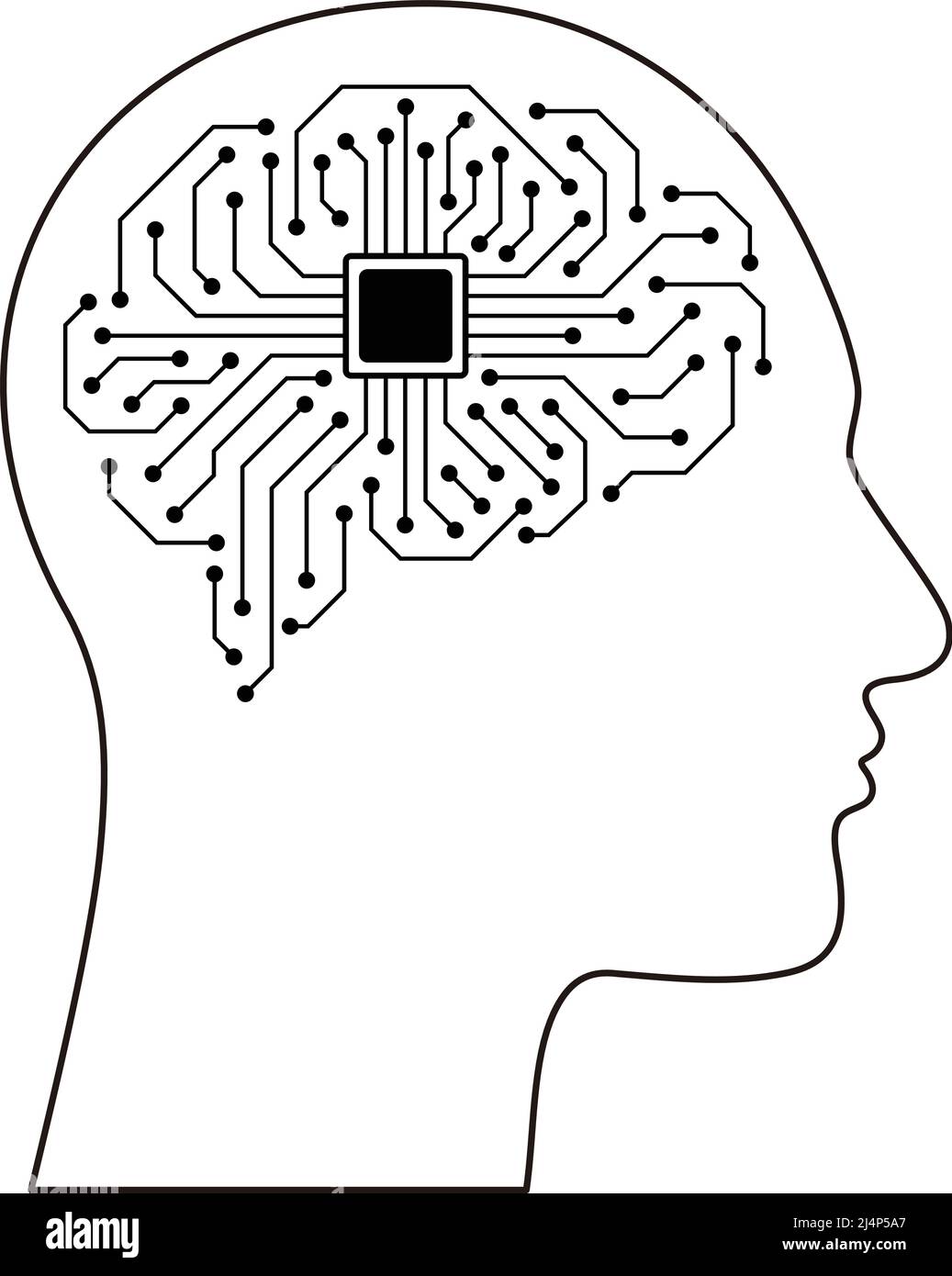 Microchip in the Cyborg head, Artificial intelligence concept. vector illustration Stock Vector