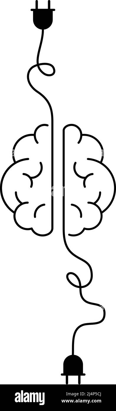 Human brain and artificial intelligence concept, top view Stock Vector