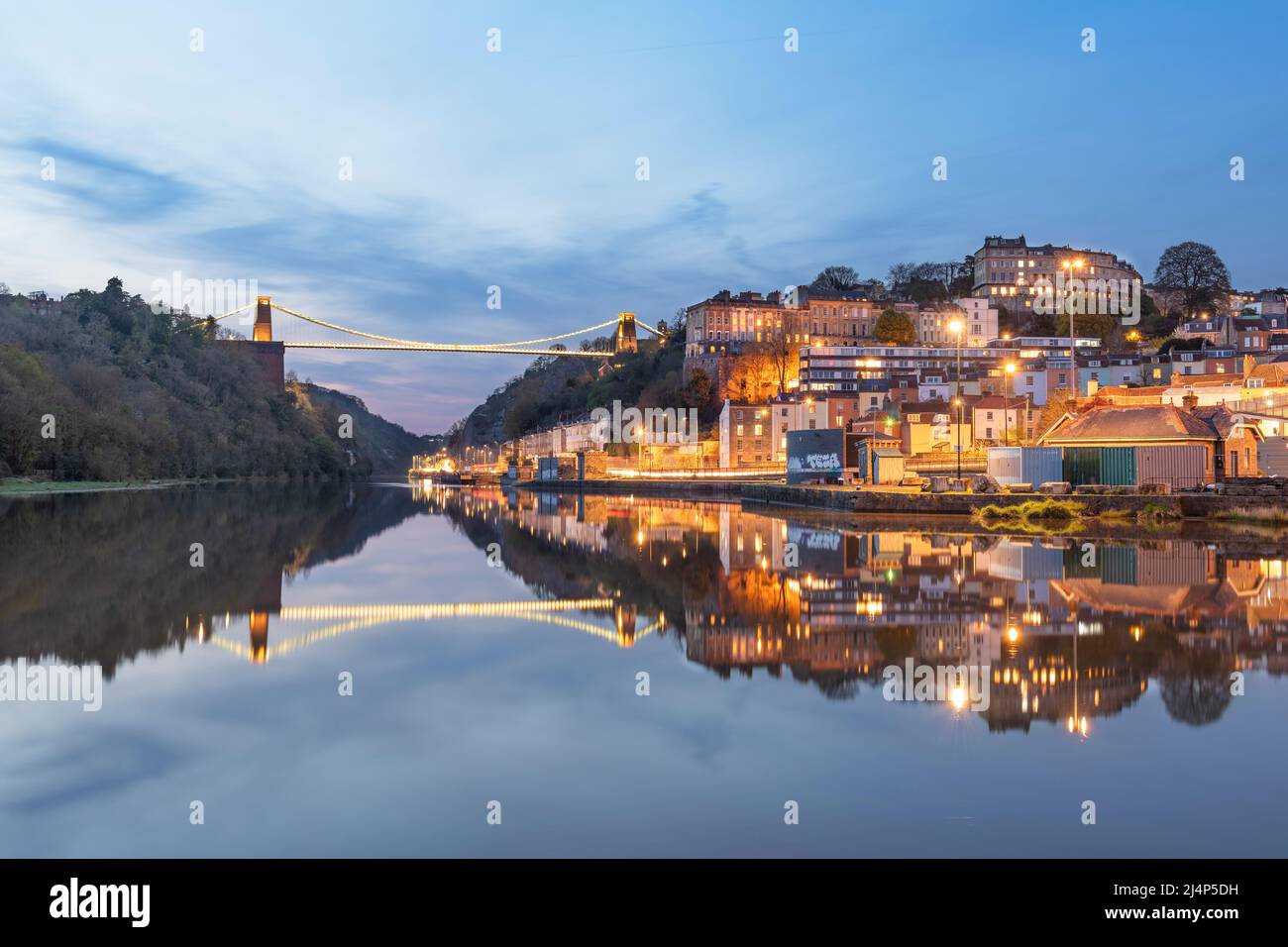 Clifton Suspension Bridge Reflected in the River Avon at High Tide. Stock Photo