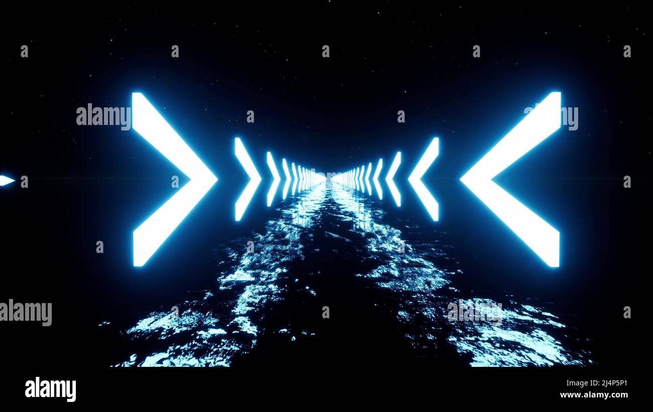Blue neon arrows in 3d style line technology background 3d render Stock ...