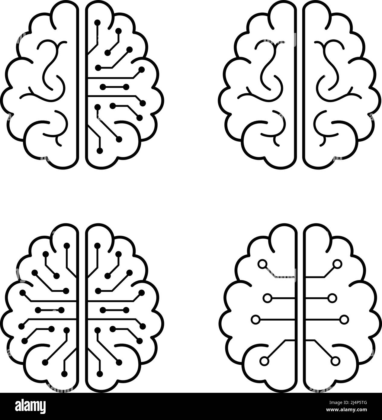 Human brain and artificial intelligence concept, top view Stock Vector