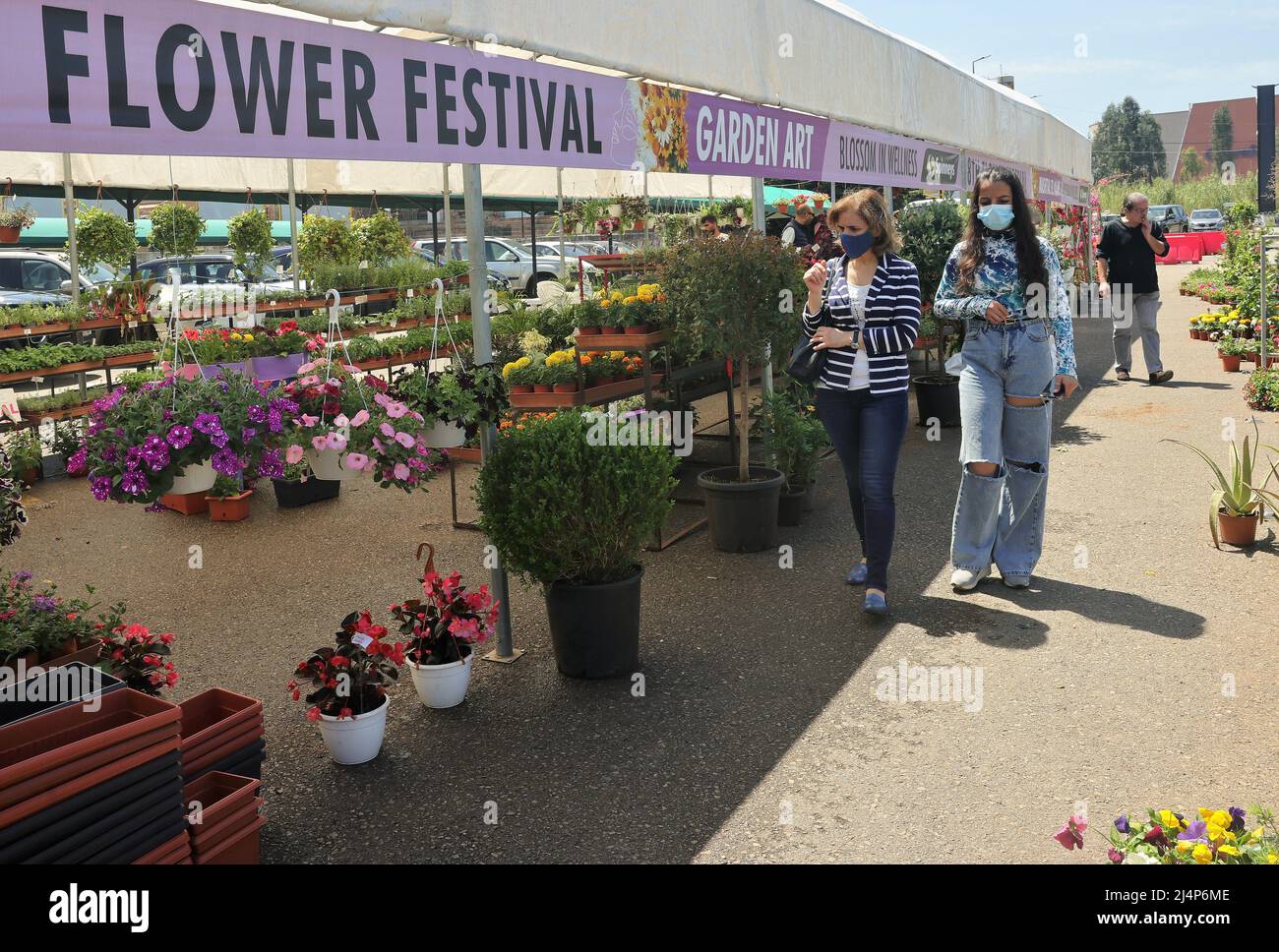 Beirut, Lebanon. 16th Apr, 2022. People visit a flower festival in