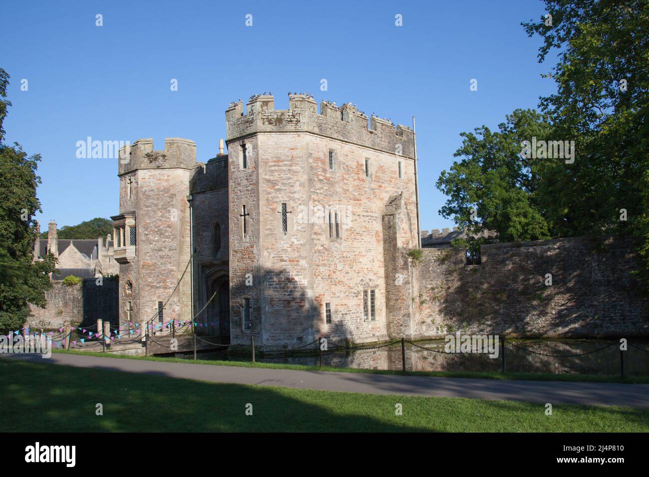 Views of the Bishop's Palace and gardens in Wells, Somerset in the UK Stock Photo