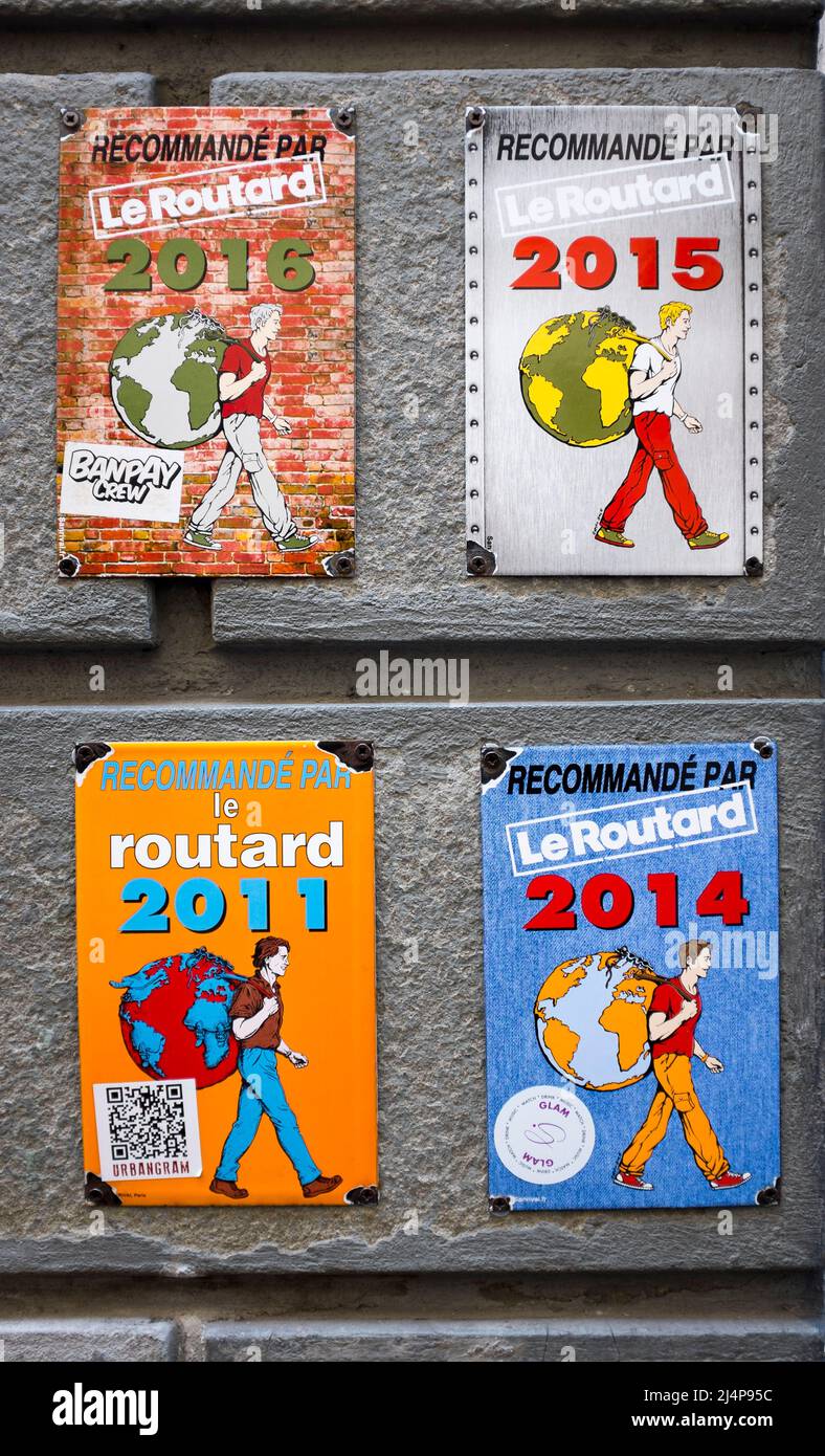 French Le Routard Hotel Recommendation Plaques Florence Italy Stock Photo