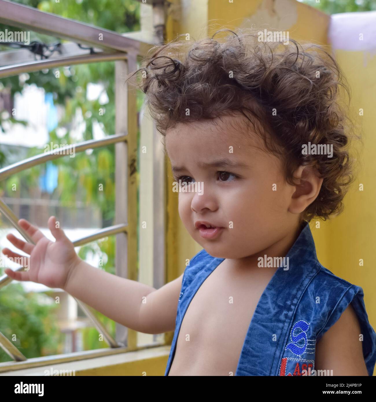 Cute little boy Shivaay at home balcony during summer time, Sweet