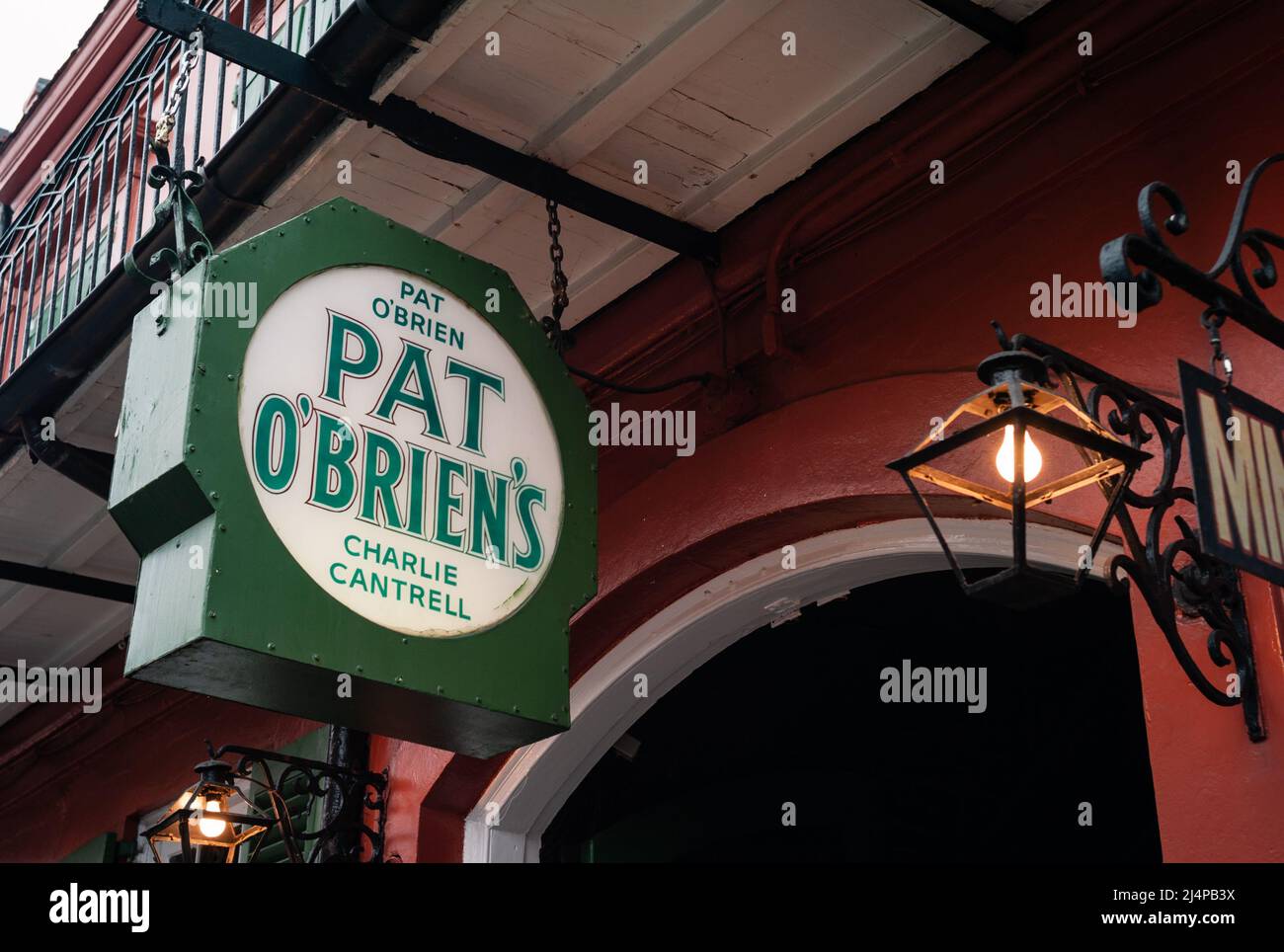New Orleans, Louisiana, United States - July 17 2009: Pat O'Brien's Courtyard Resstaurant and Bar Entrance Sign or Logo on Bourbon Street in the Vieux Stock Photo