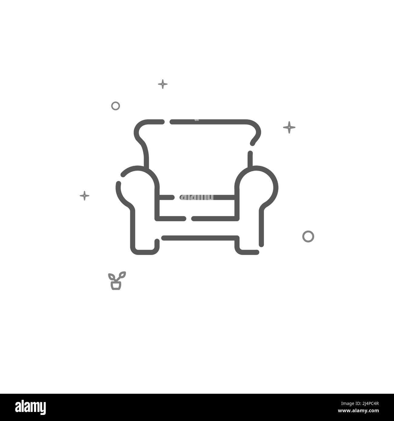 Easy chair simple vector line icon. Home furniture. Symbol, pictogram, sign isolated on white background. Editable stroke. Adjust line weight. Stock Vector