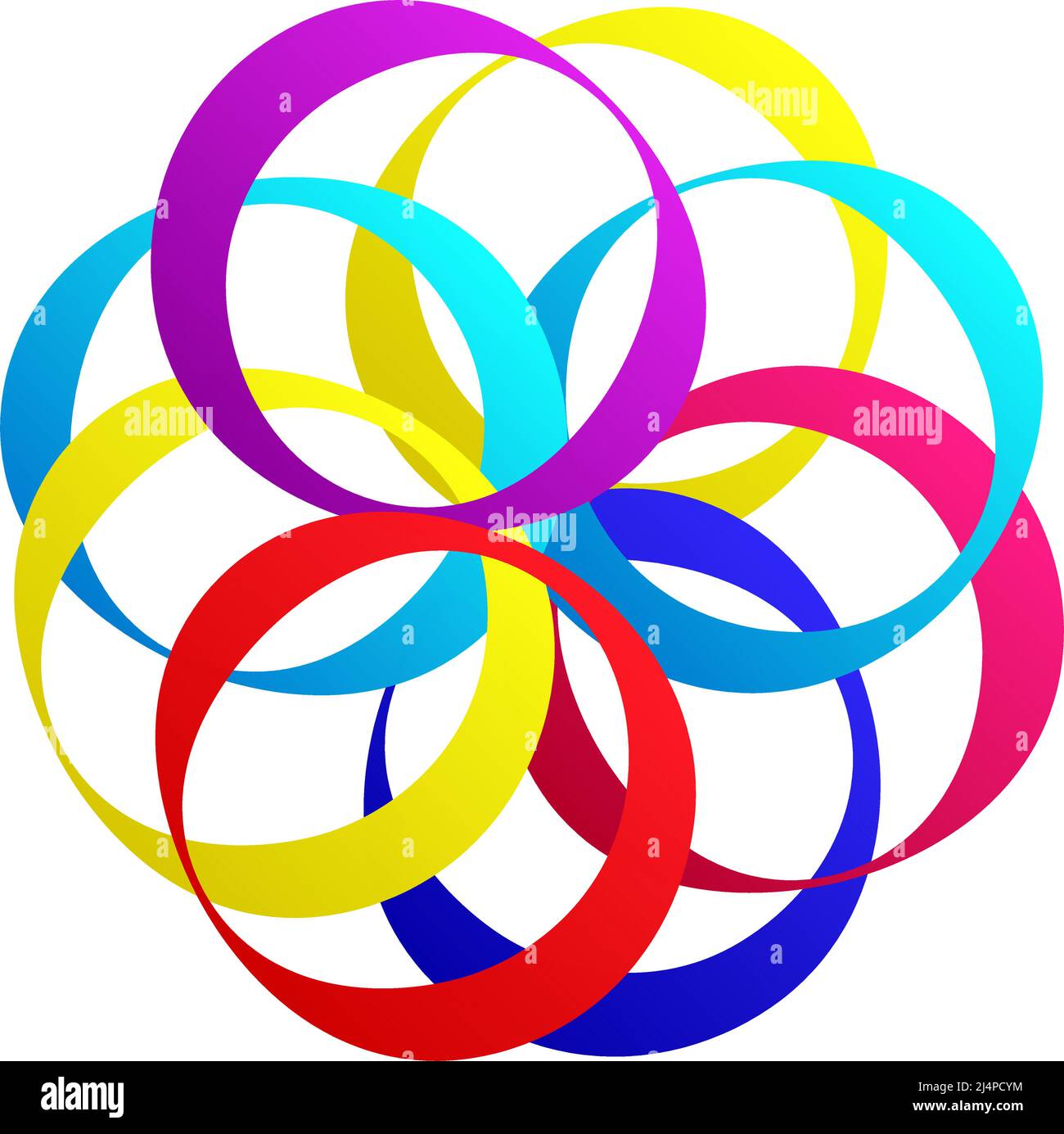 Interlocking, interlace circles circular geometric icon, logo. Stock