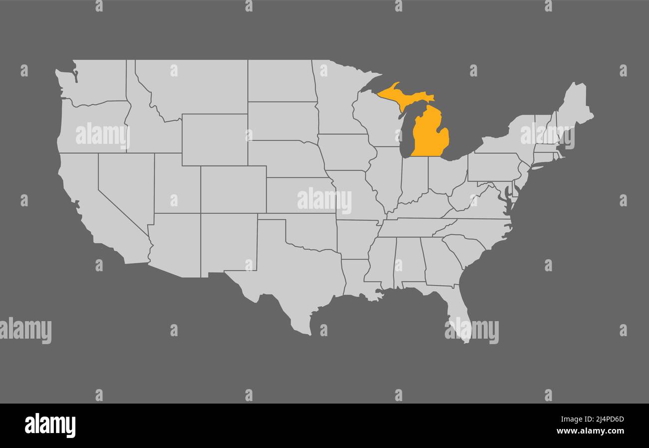 Map Of The United States With Michigan Highlight Stock Vector Image Map Of The United States With Michigan Highlight 2J4PD6D 