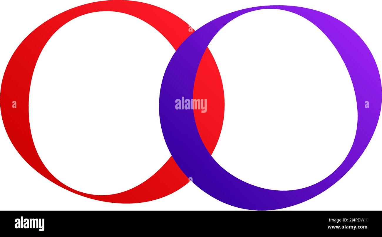 Interlocking, interlace circles circular geometric icon, logo. Stock