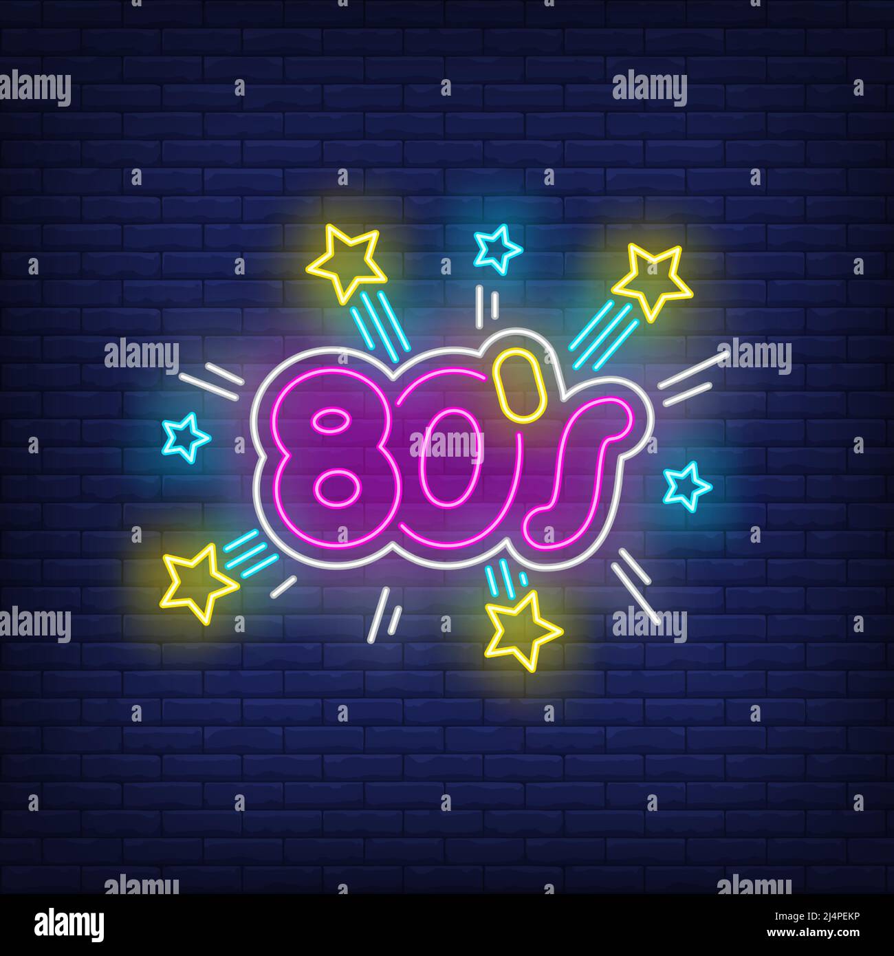 Bright eighties neon lettering with sparkles. Entertainment, party