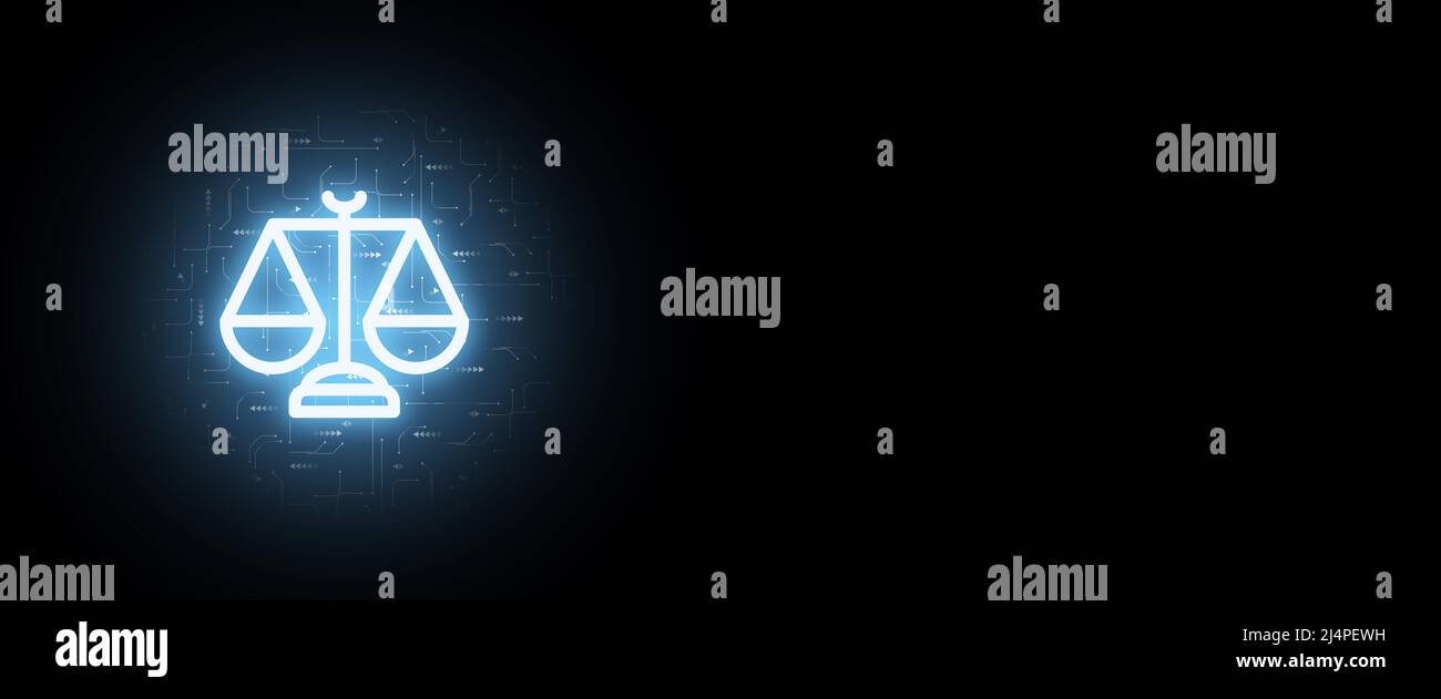 Holograph Sign The sign of the scales as a symbol of the law in the form of a hologram ...