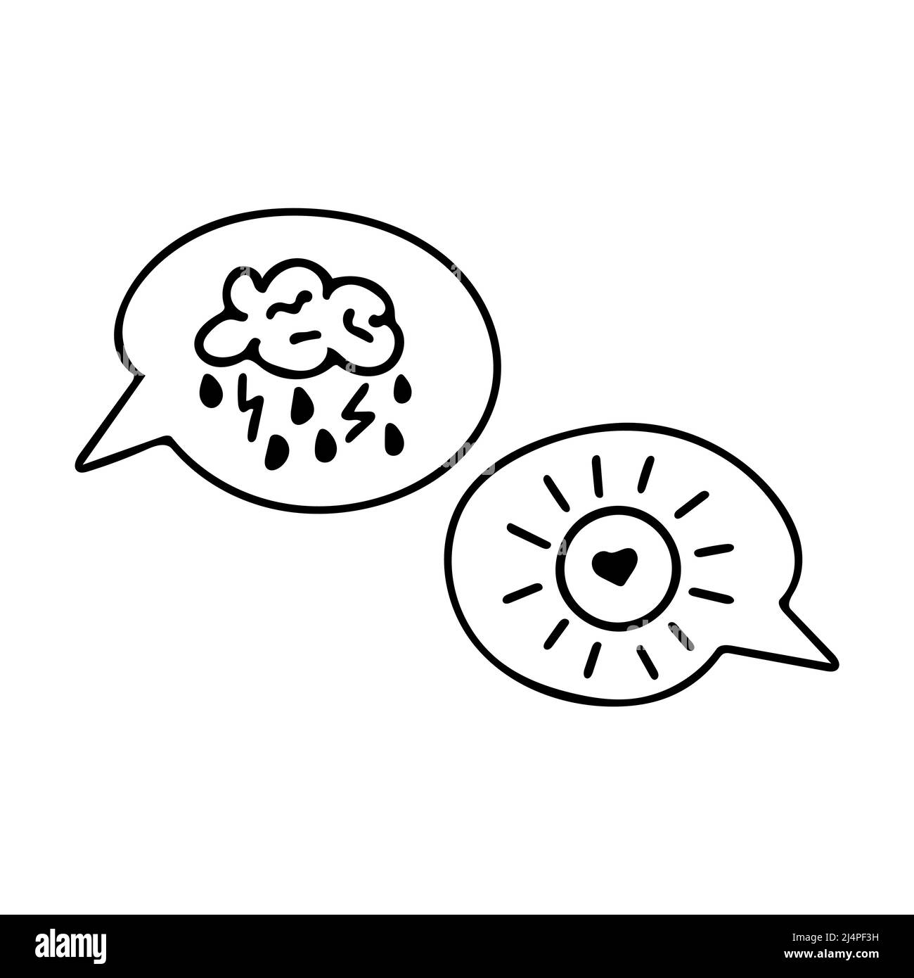 Healing therapy concept. Depressed thoughts bubble line art icon. Mental state issues, positive and negative thinking Stock Vector