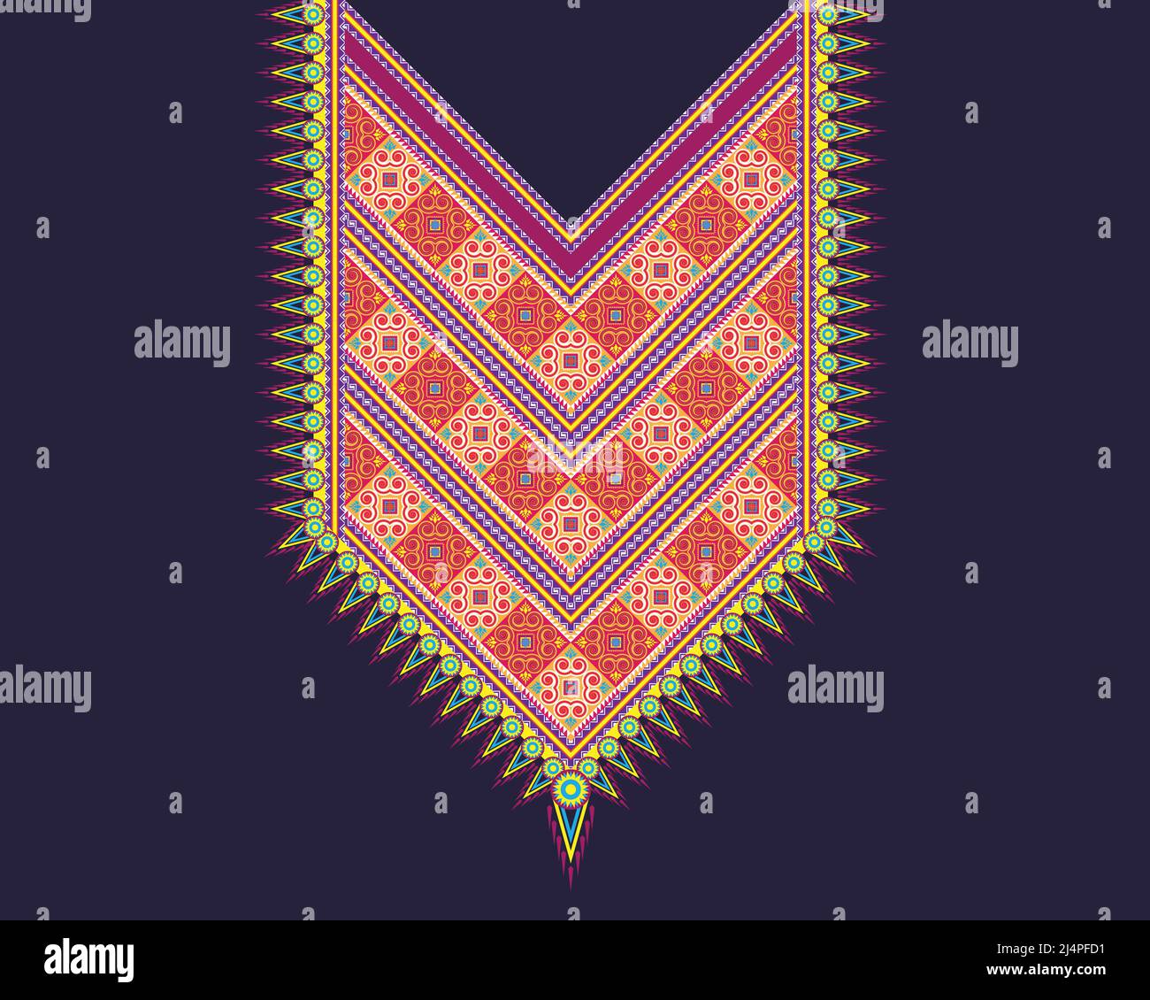 Neckline ethnic embroidery for woman. Necklace design for textile industry. Stock Vector