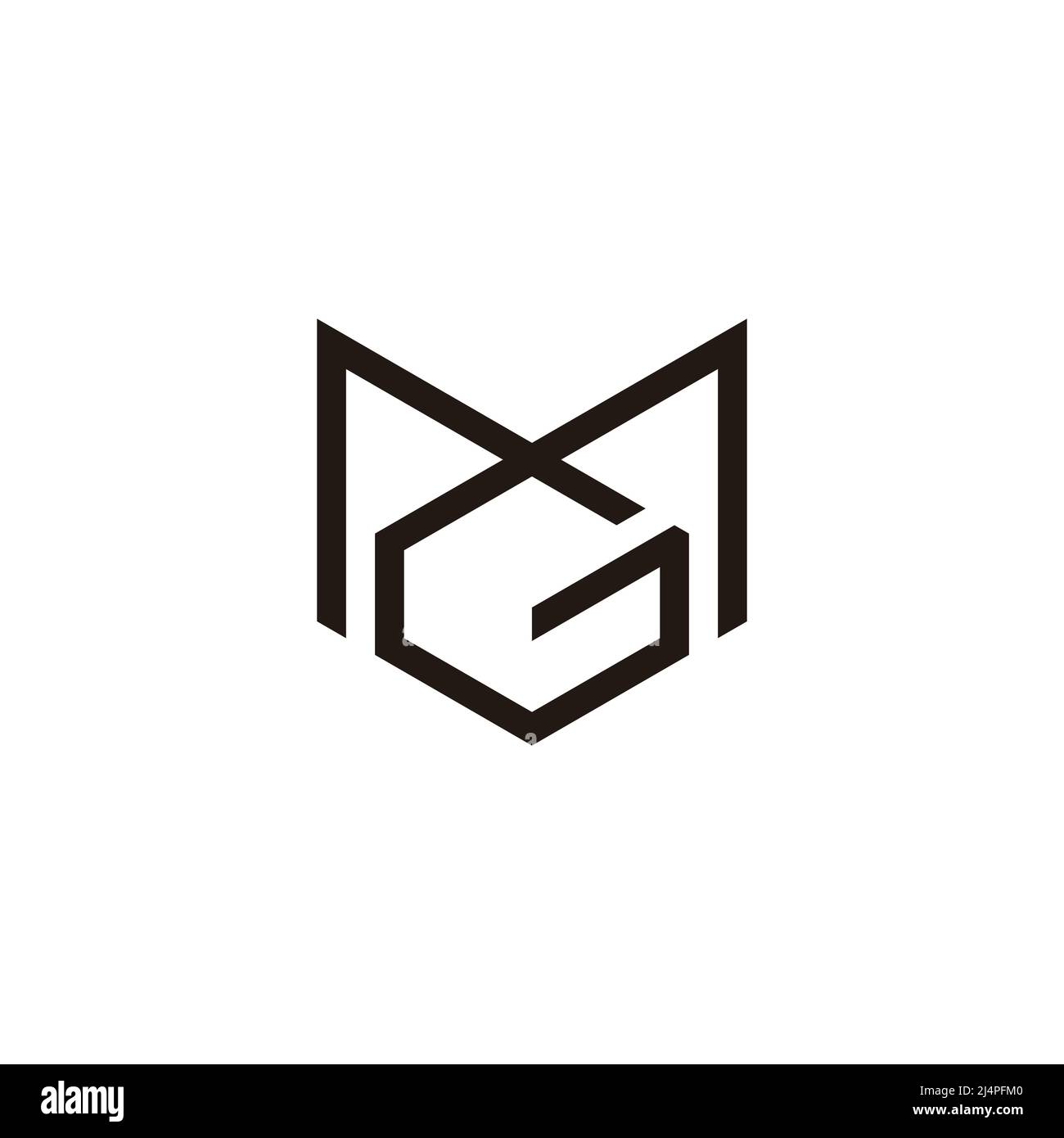 letter mg linked hexagonal geometric line logo vector Stock Vector