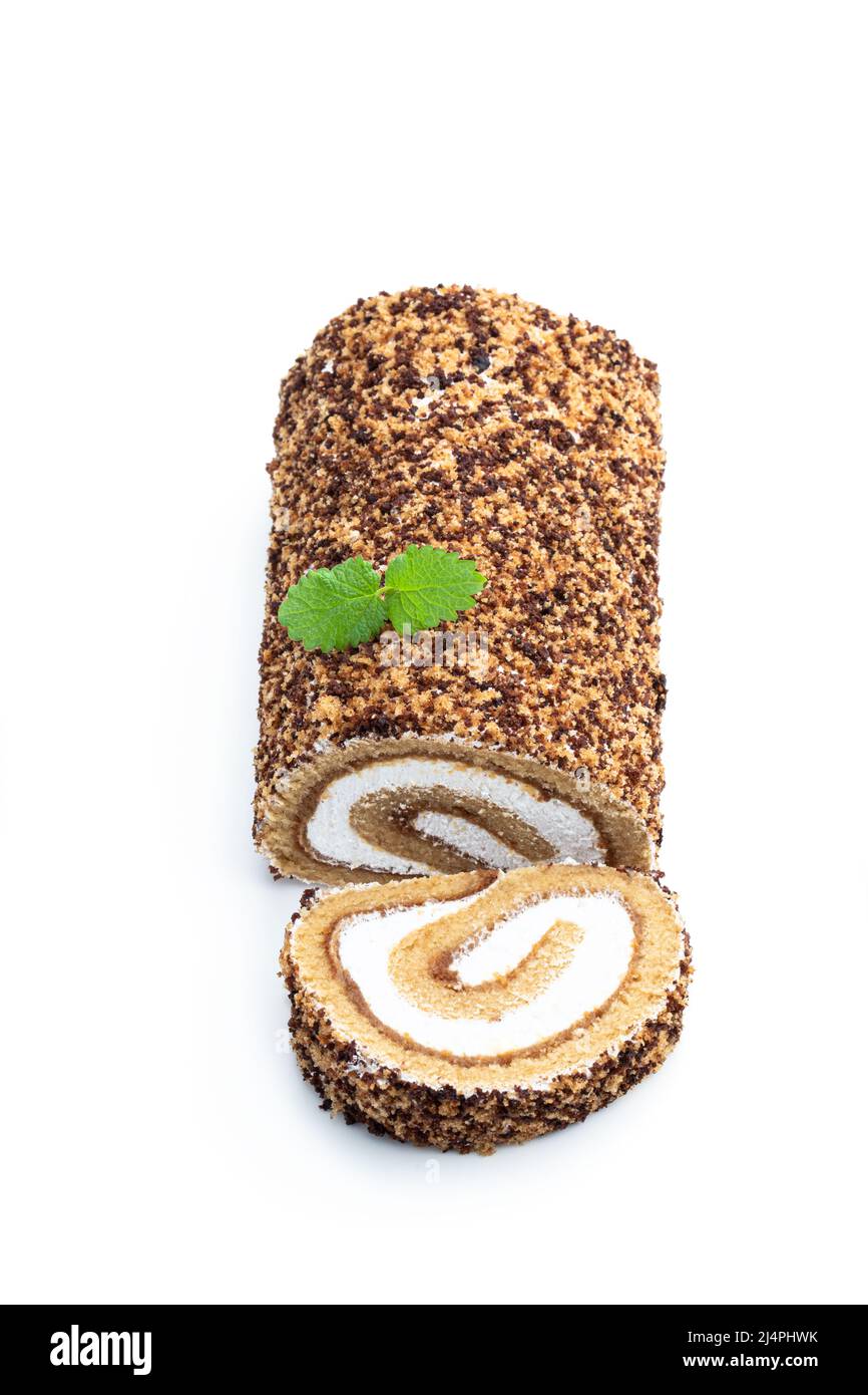 Sponge  cake roll isolated on white background Stock Photo
