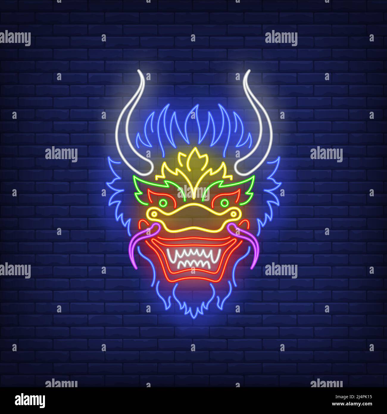 Beautiful dragon head neon sign. Chinese mythology, culture, fantasy