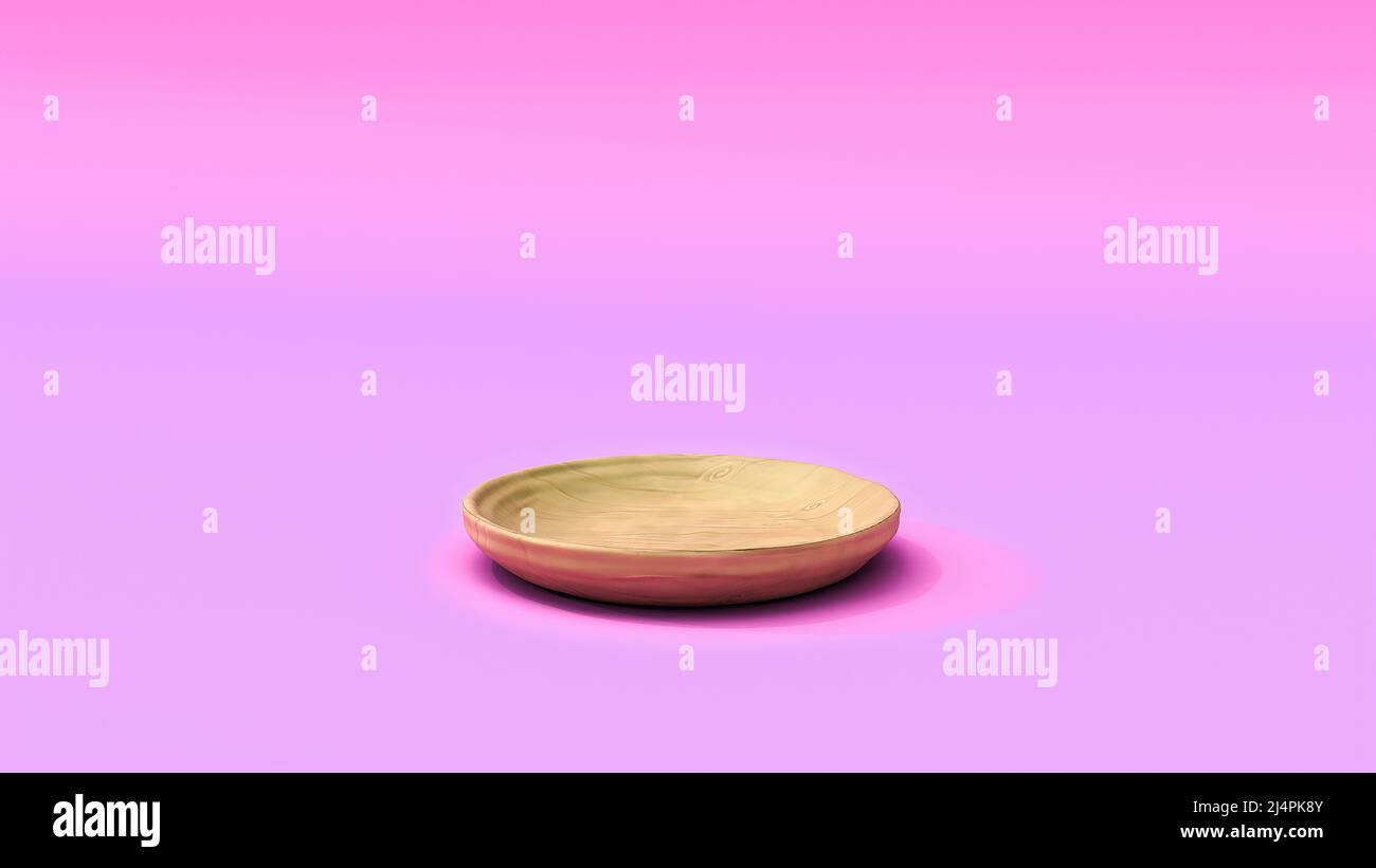 empty wood plate on pink background Stock Photo