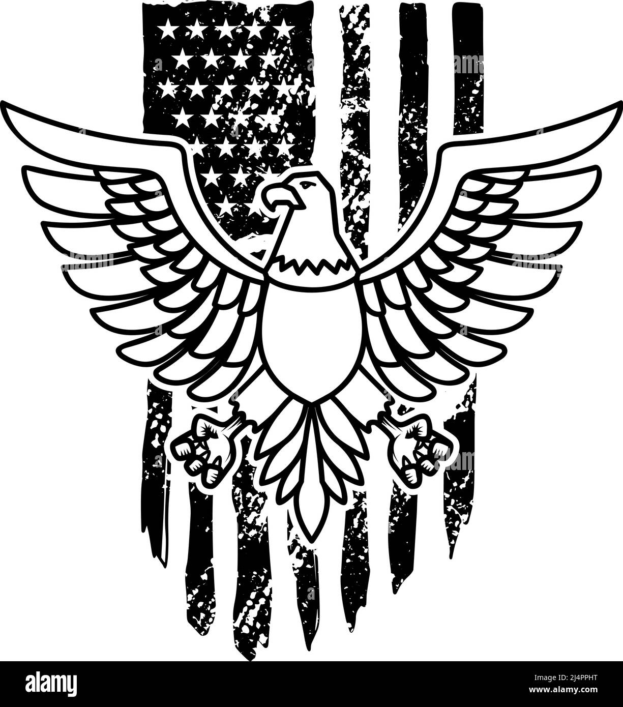 Eagle on american flag background. Design element for logo, emblem, sign, poster, t shirt. Vector illustration Stock Vector