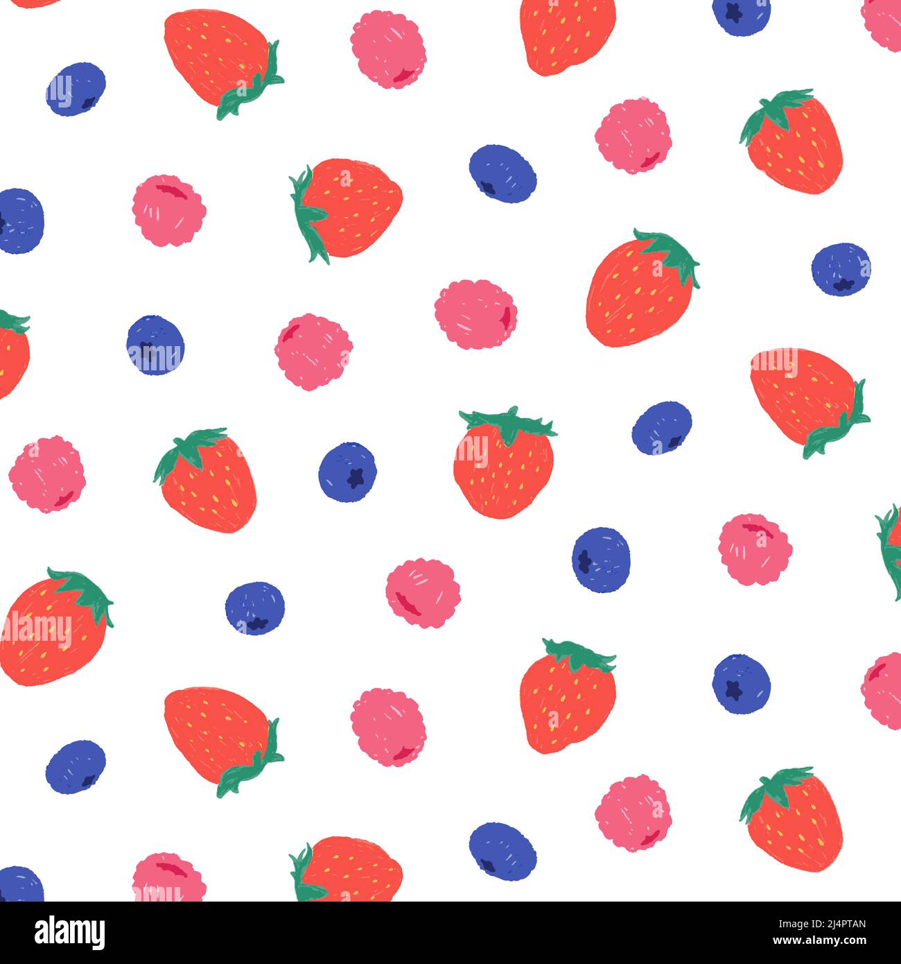 Hand drawn vector illustration of strawberry, blueberry, raspberry pattern. Stock Vector