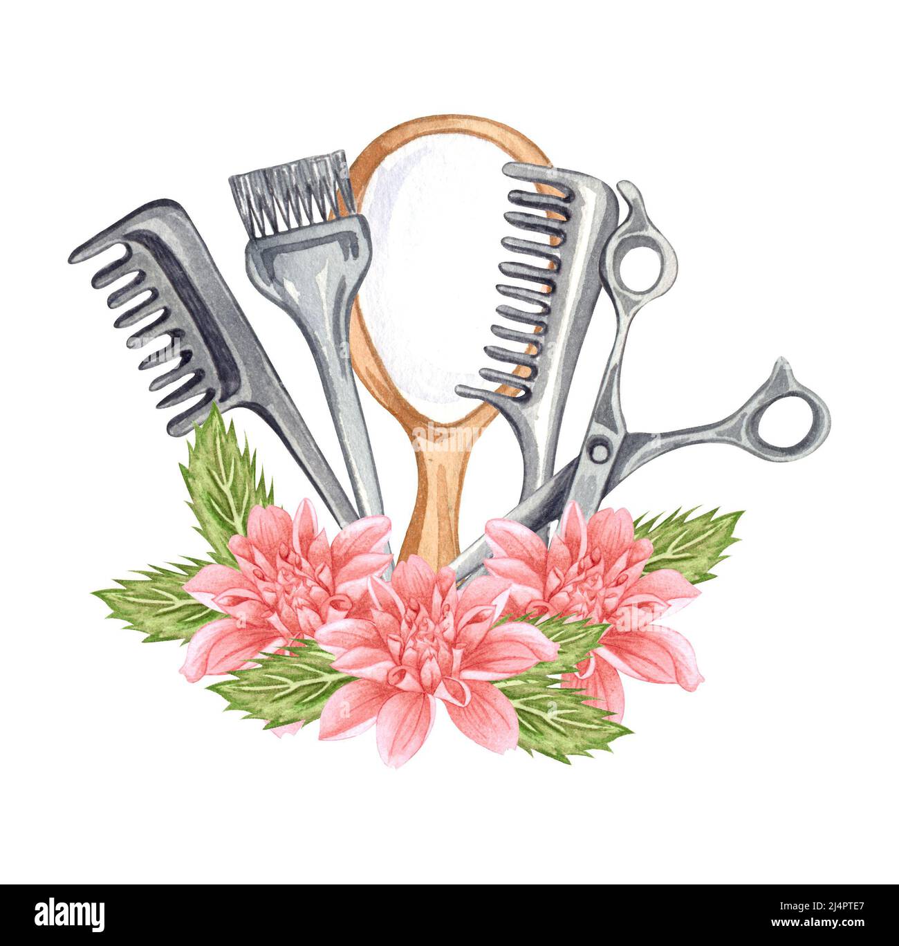 Hairstyling set. Real watercolor drawing. Hand drawn tools for hairdresser,  brush, dryer, hairbrush, hair curling iron, Hair Iron, isolated on white  Stock Photo - Alamy