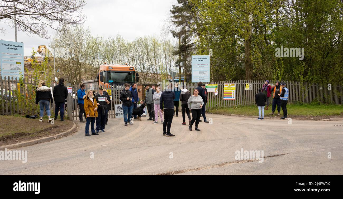 local protesters demonstrating outside of walleys quarry waste landfill