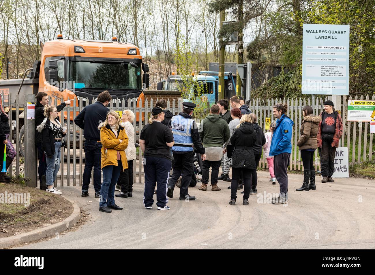 local protesters demonstrating outside of walleys quarry waste landfill
