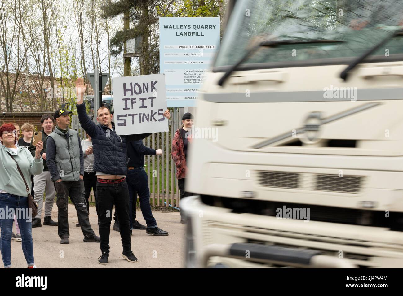 local protesters demonstrating outside of walleys quarry waste landfill