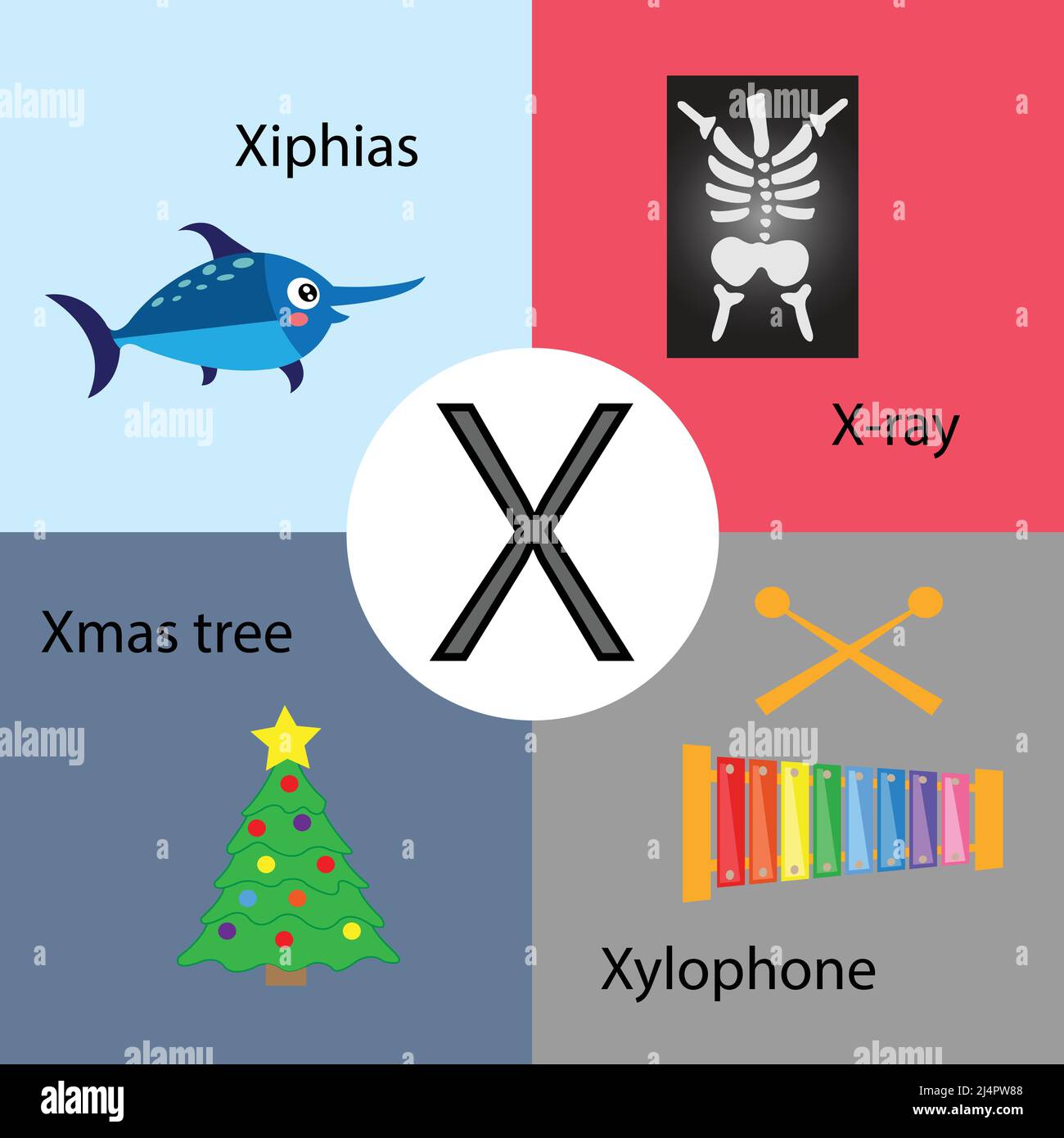 Vector isolated cartoon illustration of English alphabet letter X with