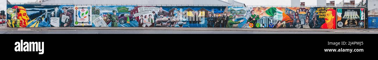 Panorama of the International Peace Wall, Falls Road, Belfast, August 2016. Stock Photo