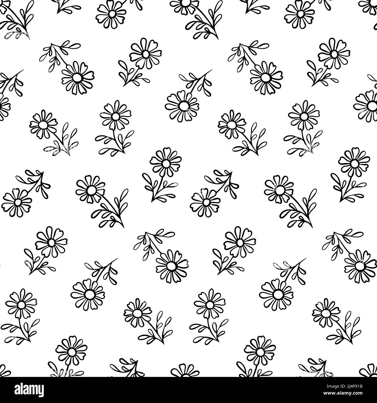 Black and White Hand Drawn Flower Vector Seamless Pattern Stock Vector