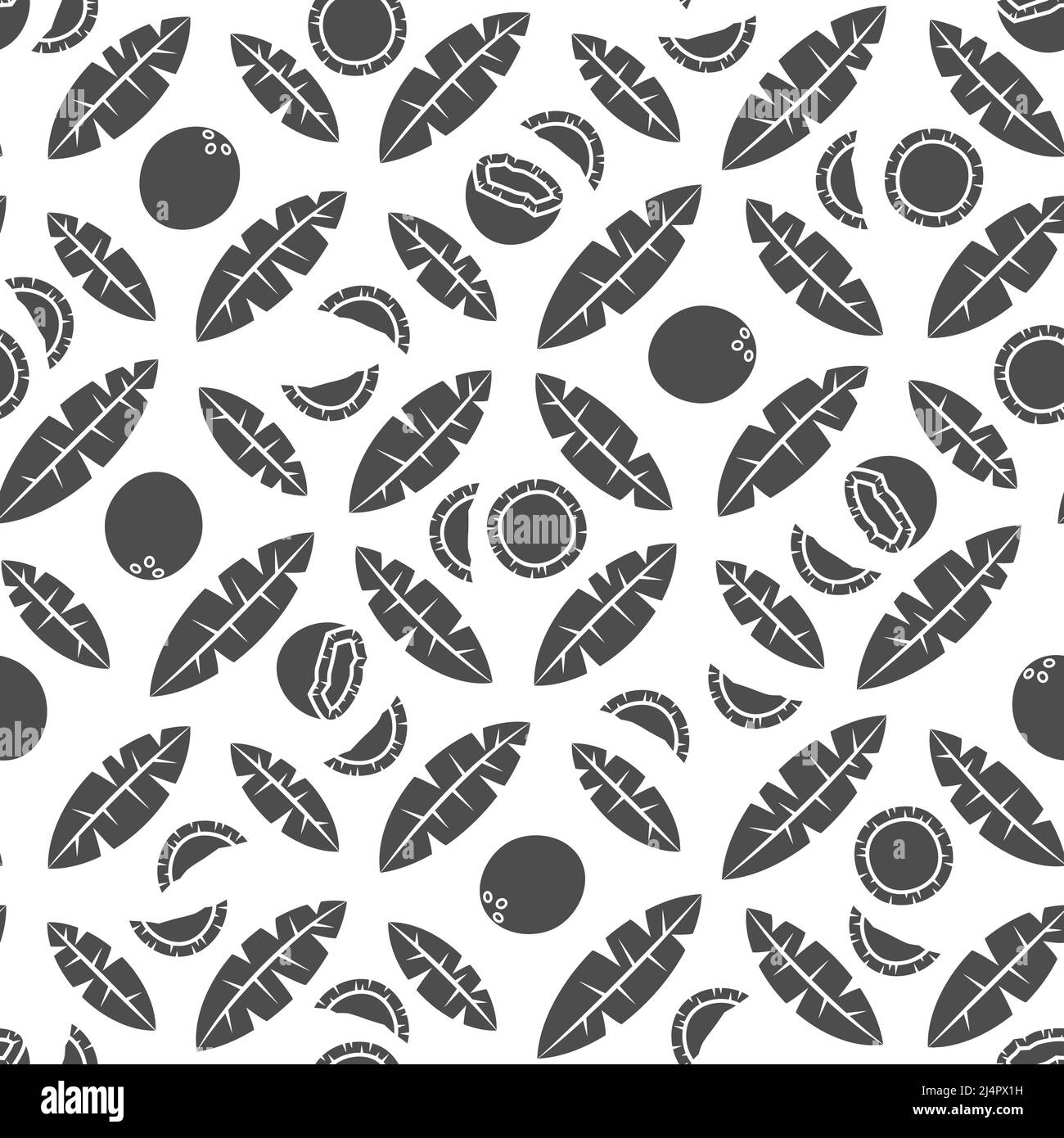 Seamless pattern with black and white palm leaves and coconuts ...