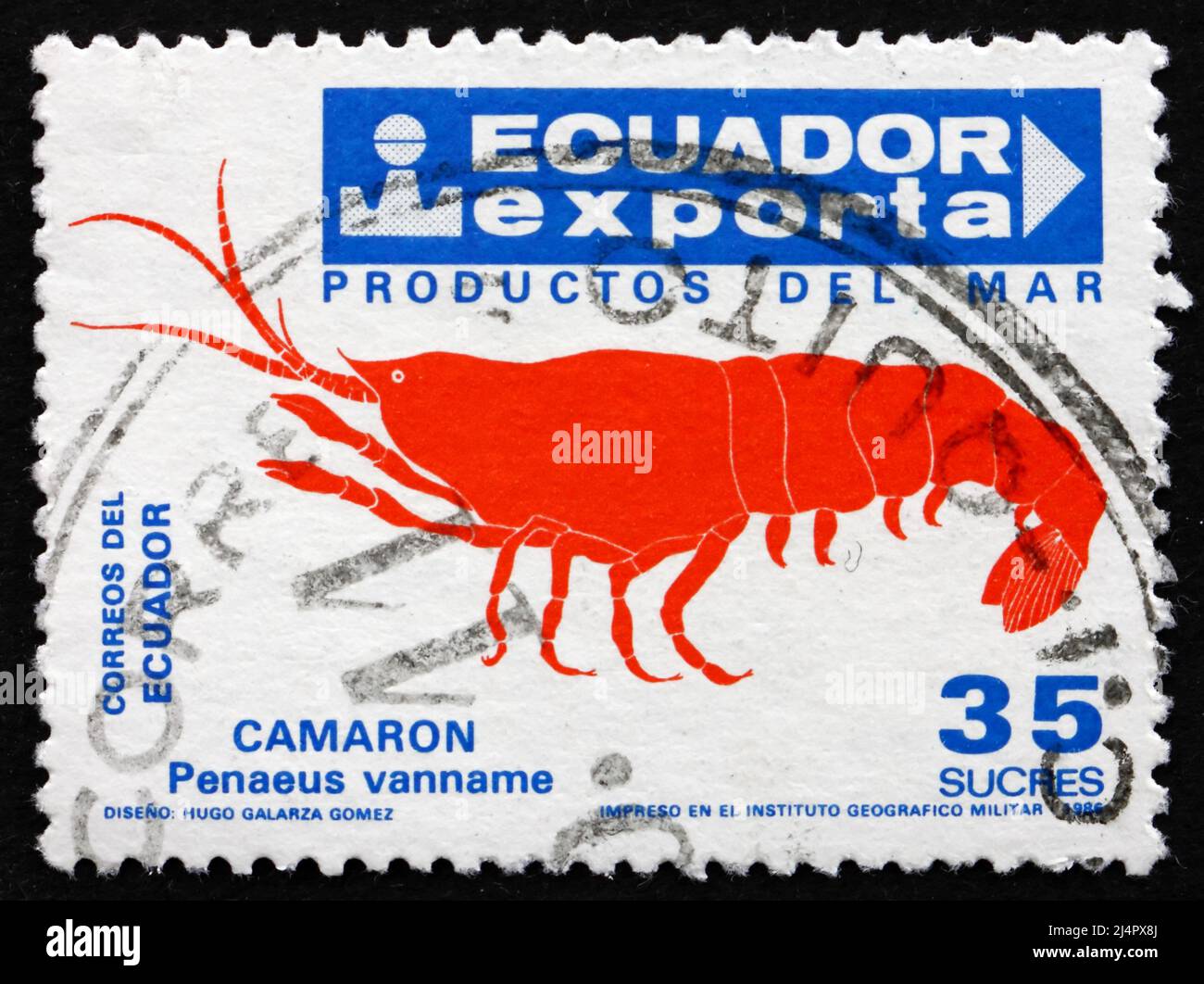 ECUADOR CIRCA 1986 a stamp printed in the Ecuador shows Shrimp