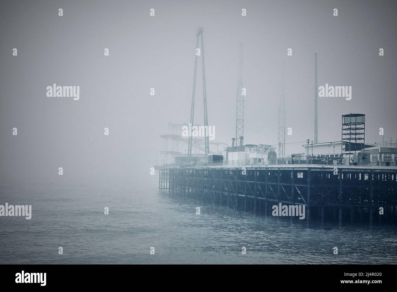 Blackpool South Pier in sea mist Stock Photo