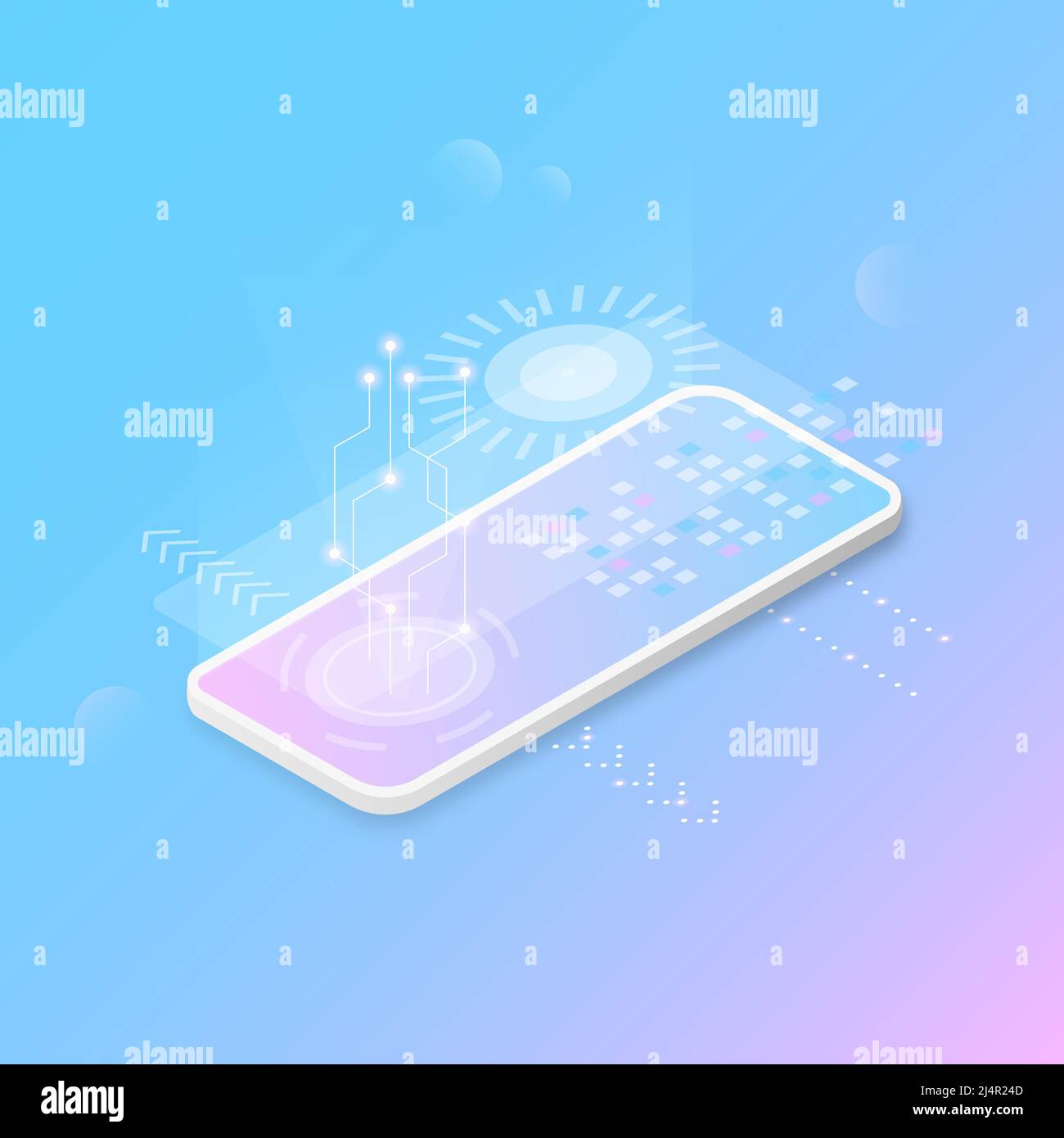 Smartphone in isometry glowing on a gradient background isolated Stock Vector