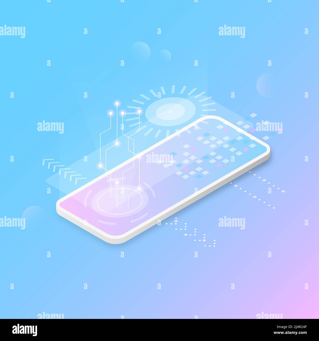 Smartphone in isometry glowing on a gradient background isolated Stock Vector