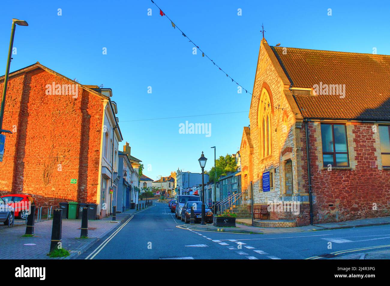 View of a street of Paignton on nice summer morning.Paignton is a