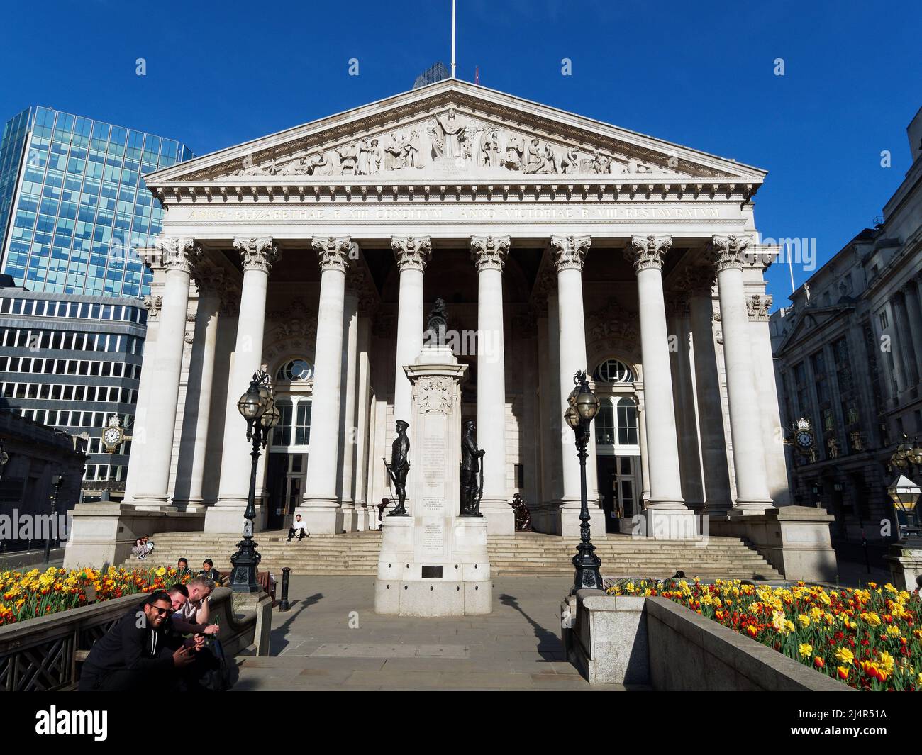 Front view of the Royal Exchange in London on a bright spring day Stock Photo