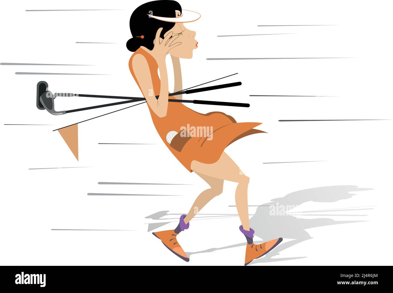 Bad weather and a golfer woman illustration. Woman with golf clubs