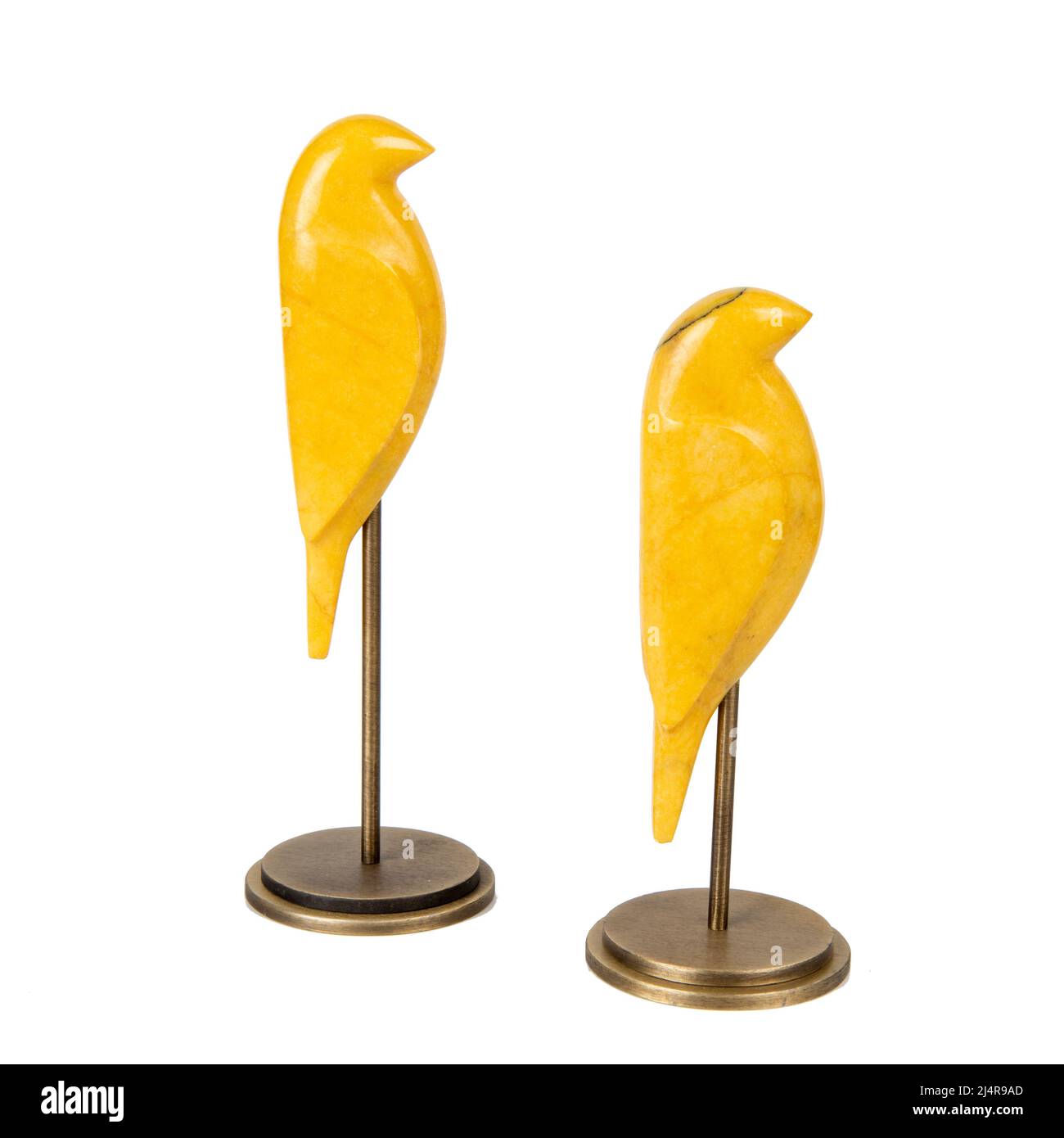 luxury house accessory marble yellow birds isolated on white Stock